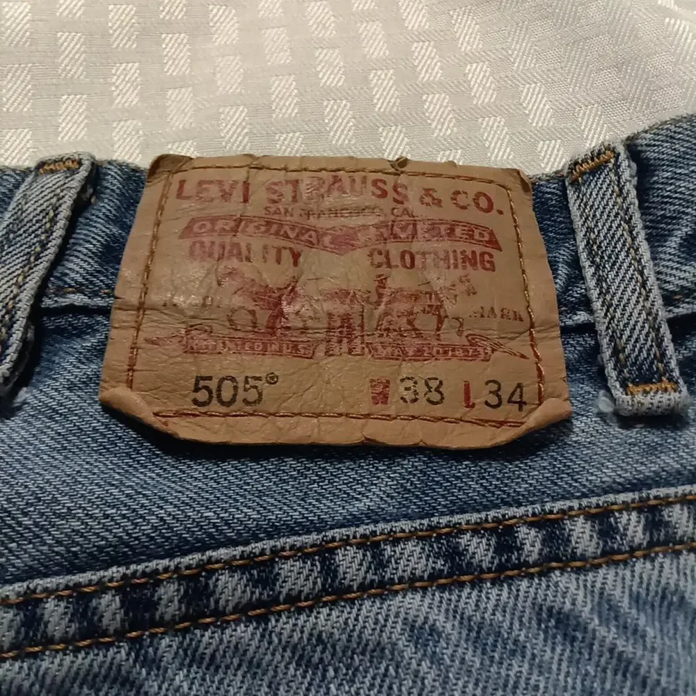 Levi's 505 Mens 38/34 Light Wash 5 Pocket Regular Fit Western Work Chore